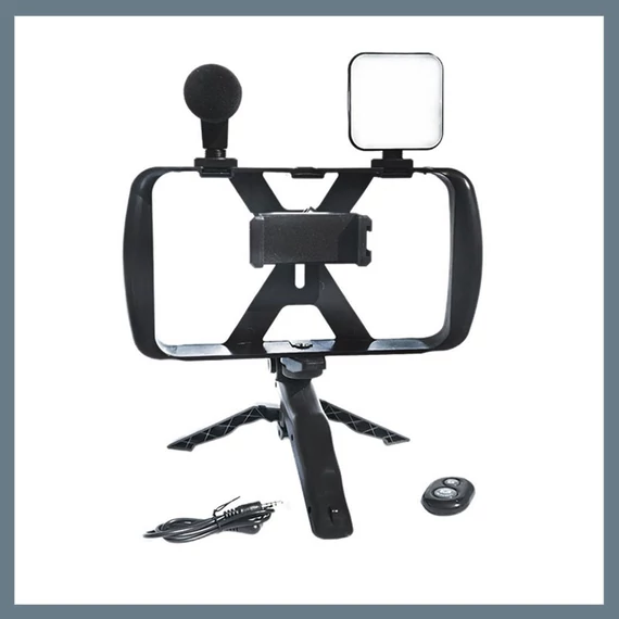 Selfie štap - crni, s Bluetooth daljinskim upravljačem, pretvara se u tripod, s LED svjetlom i mikrofonom TL-49T