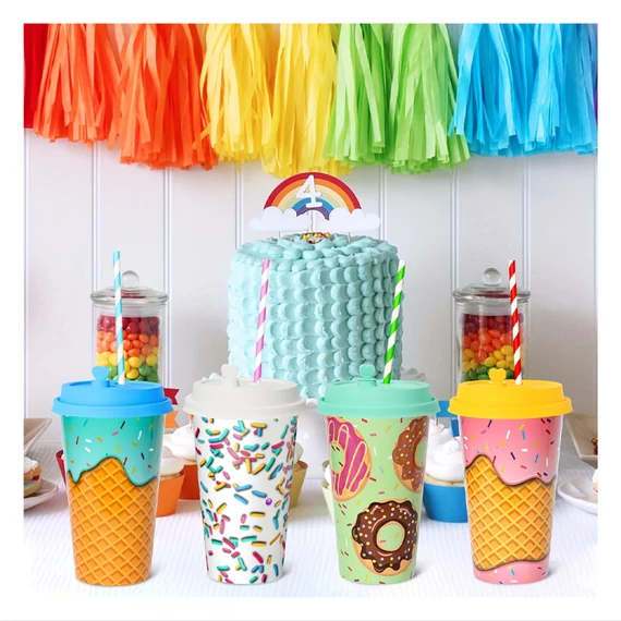 Set party čaša s uzorkom sladoleda – 4 komada, 470 ml, s poklopcem – DC197329