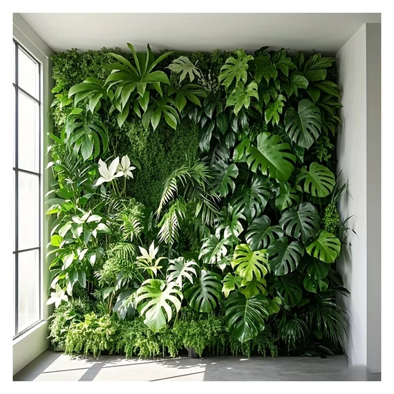 Dekorativni zidni panel s umjetnim palmama i monstera lišćem – 40 × 60 cm – AJ1686205