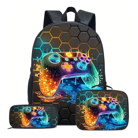 Neon Gamer 3-dijelni set torbi – Ruksak, torba za ručak i pernica EF2220153