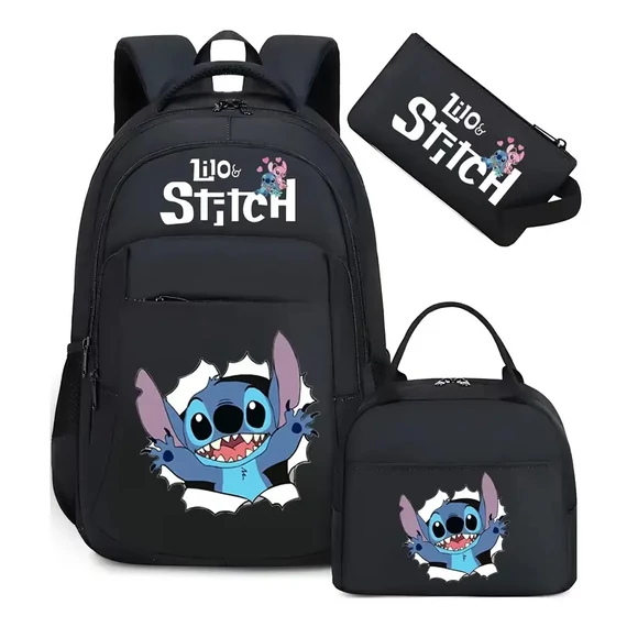 Disney Stitch set od 3 dijela – Ruksak + torba za užinu + pernica CRNA UM2907055-F
