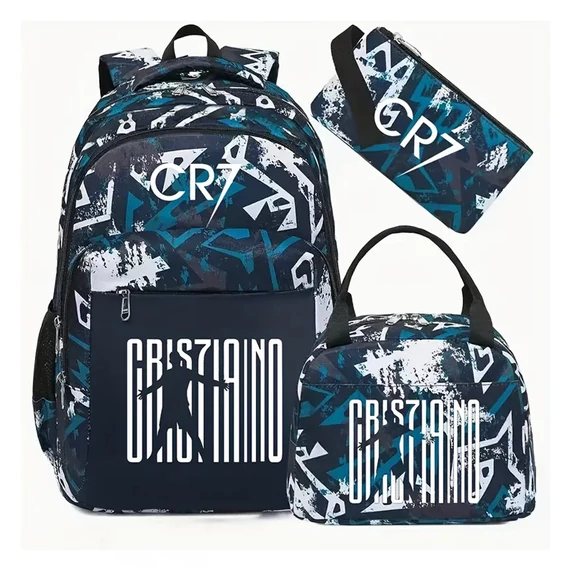 CR7 3-dijelni set ruksaka s uzorkom – Plavo-crni YR3664847