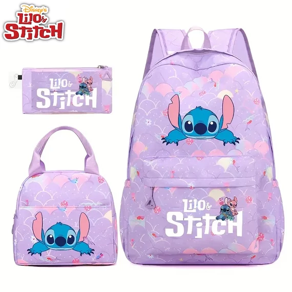 Disney Stitch 3-dijelni školski set – Ruksak, torba za užinu i pernica – LJUBIČASTI AV2563257-L