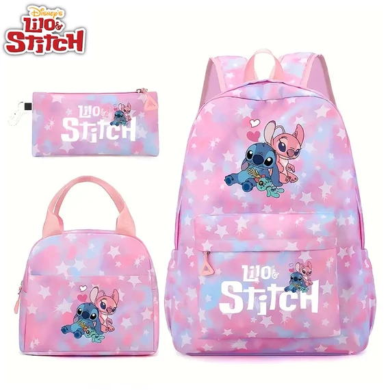 Disney Stitch 3-dijelni školski set – Ruksak, torba za užinu i pernica – ROZA AV2563257-P