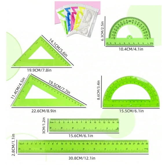 6-dijelni Geometrijski Set s Kutomjerom – Višebojni – 121928660