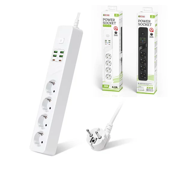 BKL-03EU produžni kabel s 4 utičnice, 4 USB porta i 2 Type-C porta, 3000 W