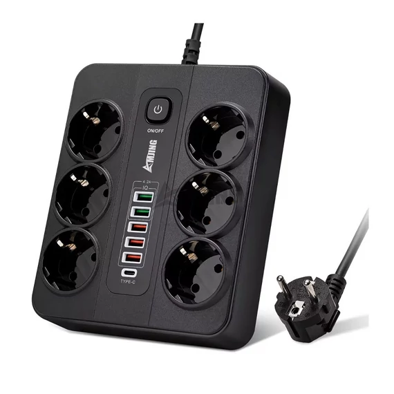 BKL-11EU mrežni produžni kabel s 6 utičnica, 5 USB i 1 USB-C portom, 3000 W