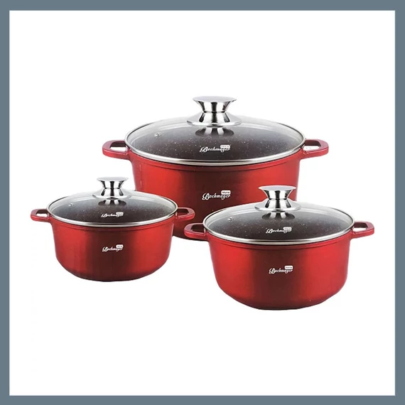 Bachmayer 3-dijelni set lonaca s mramornim premazom, crvena boja BM-7867
