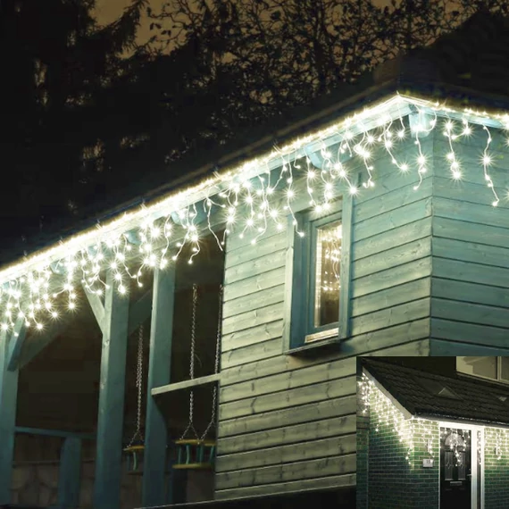 Toplo bijela svjetlosna zavjesa u obliku ledenica, 180 LED, 8 metara – icicle180M