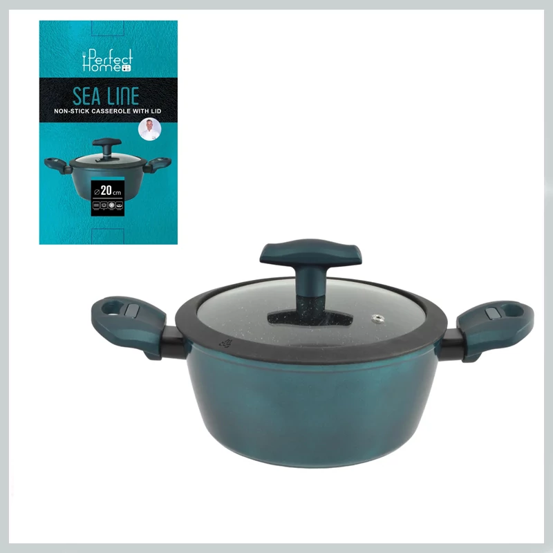 Perfect Home Sea Line neljepljivi aluminijski lonac s plastičnim poklopcem 20 cm, 3,2 L, indukcijska podloga 15107