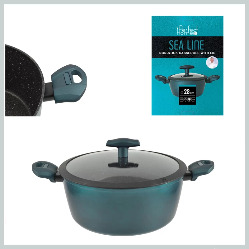 Perfect Home Sea Line neljepljivi aluminijski lonac s plastičnim poklopcem 28 cm, 6,1L, indukcijska podloga 15352