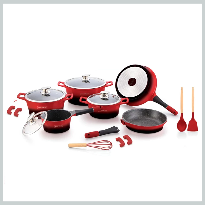 Royalty Line RL-ES1014MR set posuđa s mramornim premazom, 17 dijelova – crveni