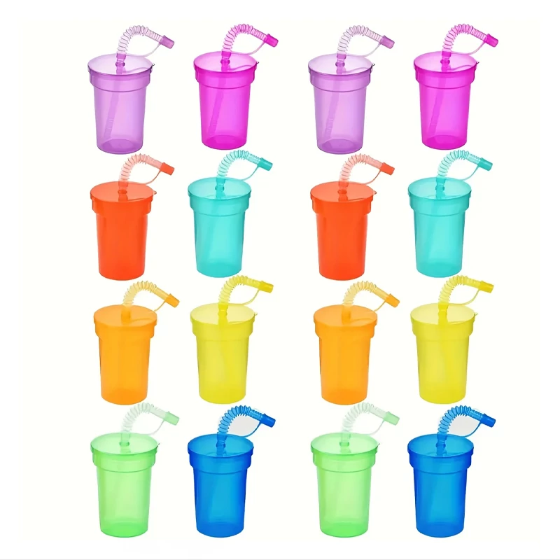 Neon party set čaša – 16 komada, 380 ml, s poklopcem i slamkom –  YL2284130