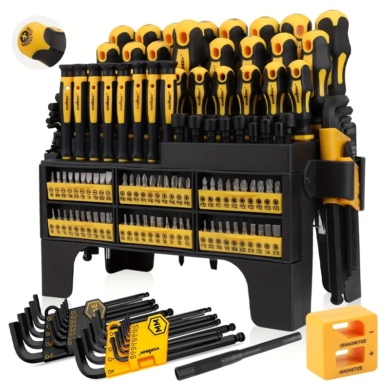 HORUSDY set odvijača s magnetnim vrhovima – 140 dijelova s plastičnim stalkom – WW958634