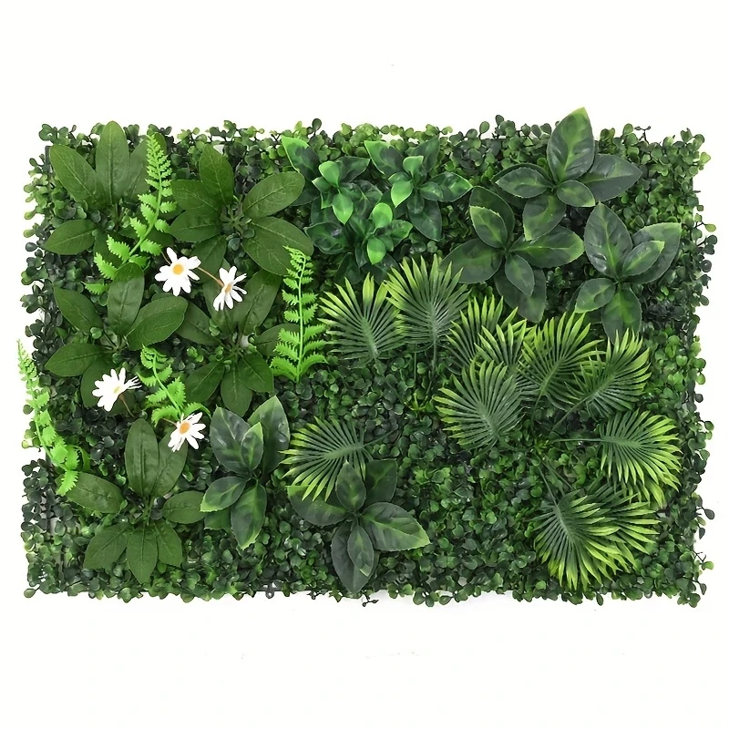 Umjetni zeleni zidni panel s realističnim papratima i cvijećem – 40 × 60 cm – YC182356