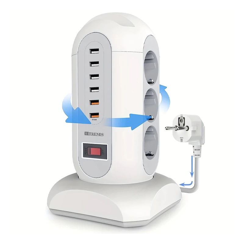 15-u-1 Višestruki Rotirajući Produžni Kabel s USB Priključcima – Bijeli WM1104434-F