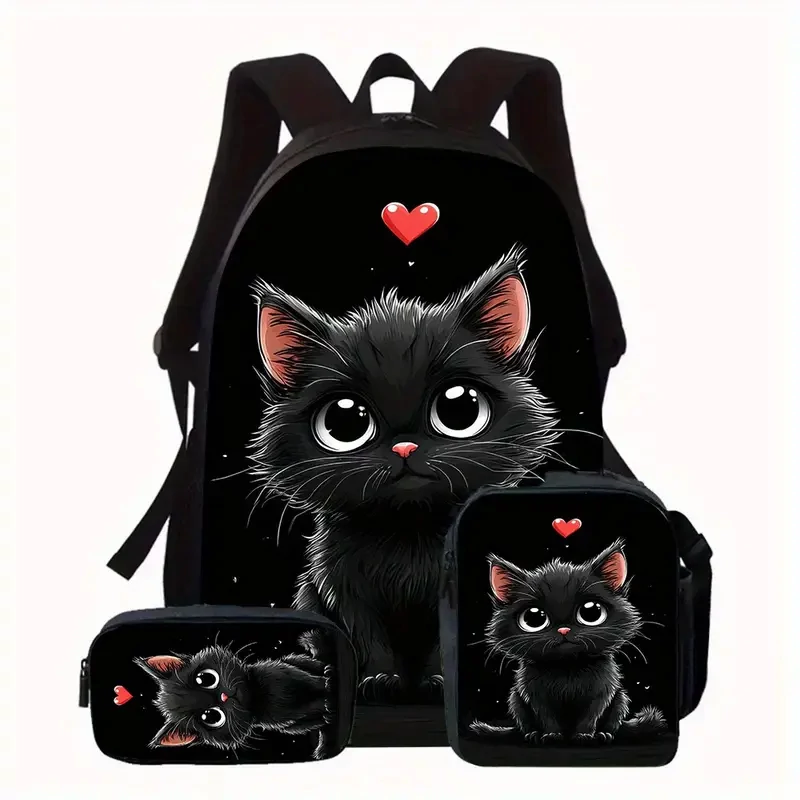 Black Cat 3-dijelni školski set – Uniseks ruksak, pernica i torba za ručak QJ2307434