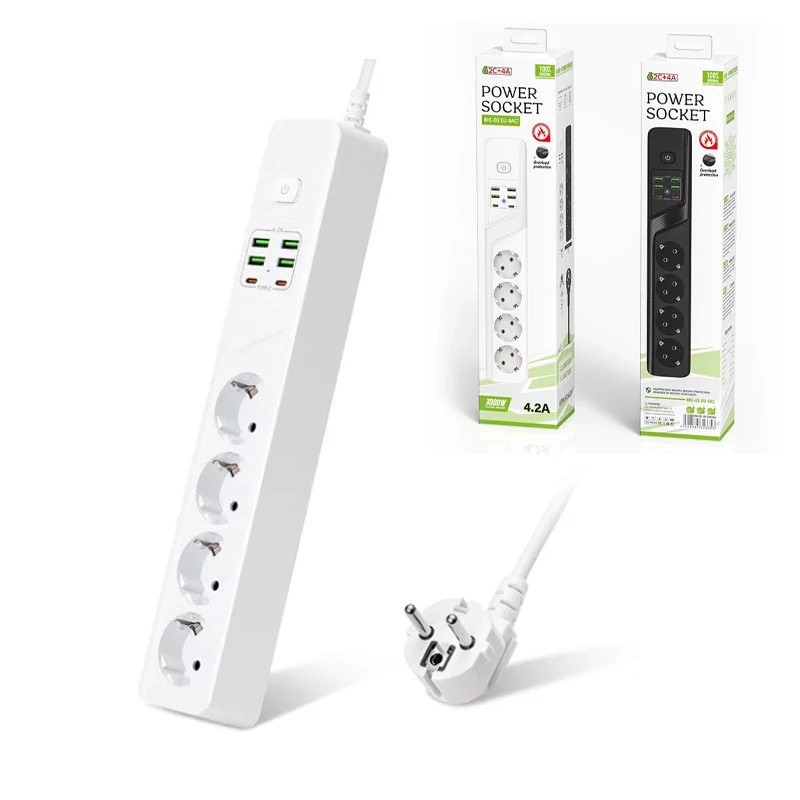 BKL-03EU produžni kabel s 4 utičnice, 4 USB porta i 2 Type-C porta, 3000 W