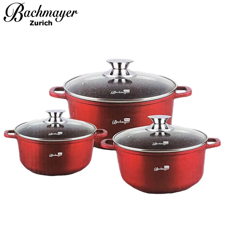 Bachmayer 3-dijelni set lonaca s mramornim premazom, crveni - BM-7301