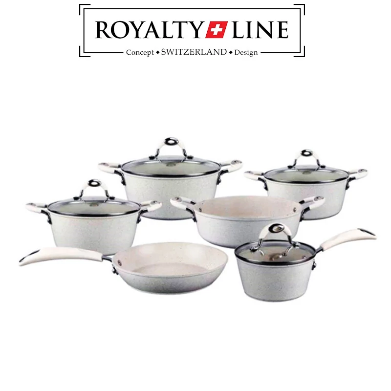 Royalty Line 10-dijelni set posuđa s poklopcima, mramorni premaz RL-5010CRM, bijeli